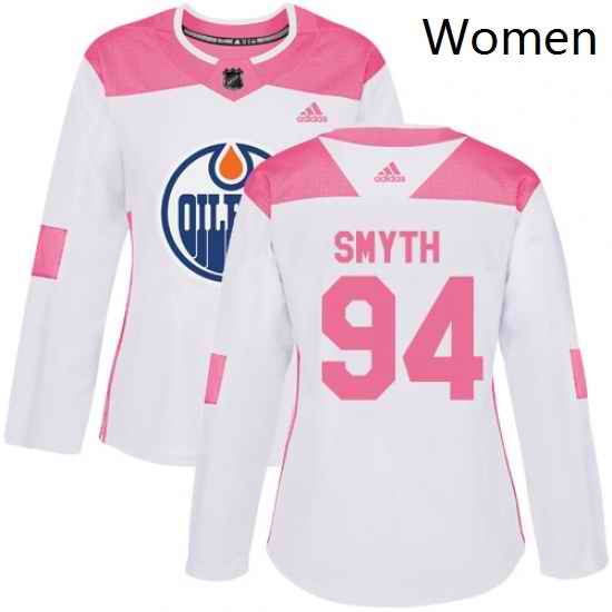 Womens Adidas Edmonton Oilers 94 Ryan Smyth Authentic WhitePink Fashion NHL Jersey
